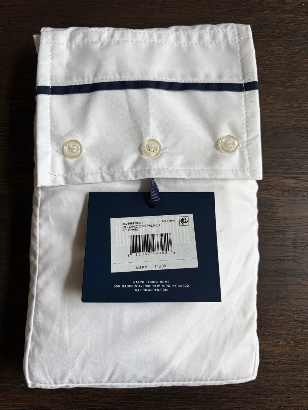 Ralph Lauren Home Organic Cotton Percale Palmer Sham King Size Polo Navy Luxury